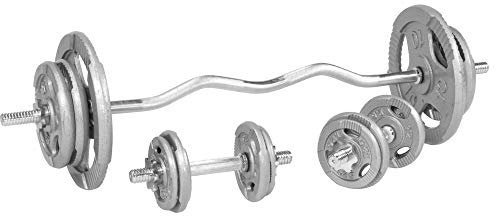 GORILLA SPORTS® hantelset 70kg - 4x1,25kg, 4x2,5kg, 4x5kg, 2x10kg vikter, SZ curlbar 120cm, hantlar, 30mm, stjärnlås, räfflade, gjutjärnsstång, skivstångsset, SZ-stång