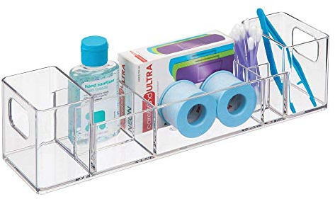 iDesign , 39680, organiseur de salle de bain AA8, boîte de rangement en plastique avec 8 compartiments et poignées, organiseur de cosmétiques pour le maquillage, les médicaments et les crèmes, transparent