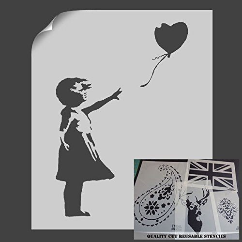 Schablone mit dem „Ballon-Mädchen“-Motiv von Banksy, Schablone zur Wanddekoration, plastik, XS/A5- (w)4.5 x (h)6.7 inches