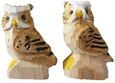 CleanPrince Eulen Eule 2 Stück im Set, handgeschnitzt, Glasaugen, handbemalt, ca. 8,0 cm hoch, Waldkauz, Waldvogel, Holzfiguren, Vögel, Schleiereulen, Kauz