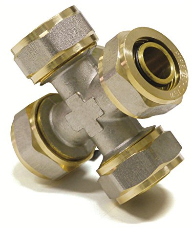 Pipetec Schraubfitting Kreuzstück Kreuz T Stück 20x2 mm für Mehrschicht-Verbundrohr, DVGW, UBA-konform, bis max.100°C