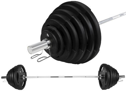 Bad Company Hantelset I Olympia Gummi-Gripper Hantelscheiben 50/51 mm (4 x 1,25 kg, 4 x 2,5 kg, 4 x 5 kg, 2 x 10 kg, 2 x 15 kg, 2 x 20 kg, 2 x 25 kg) inkl. Langhantelstange 220 cm I Komplett-Set 175,5 kg mit LBS-Angabe