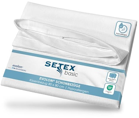 SETEX Antiallergen Kissen-Schonbezug, 80 x 80 cm, Evolon-Vlies, Kissenbezug für Kopfkissen, Protect & Care Bettwäsche, Weiß