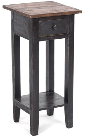 Vintage TELEFONTISCH Drawer 65 | Mahagoni Recyclingholz, 65x31x31cm (HxBxT) | Beistelltisch, Shabby Design | Farbe: 04 schwarz-Natur