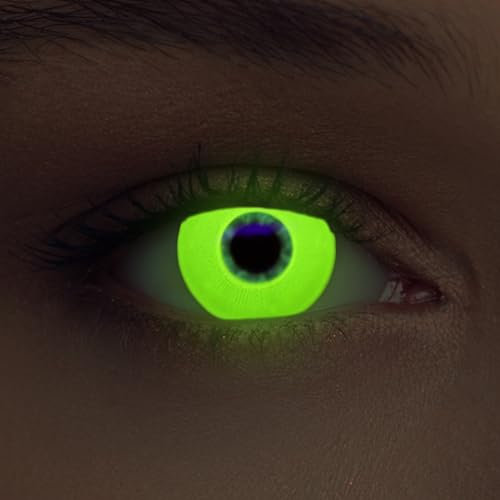 DESIGNLENSES lentilles lumière UV couleur jaune pour, effet de lueur, 1 paire (2 pcs), sans correction + étui à lentilles Glowing Yellow