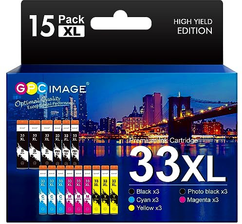 GPC IMAGE Kompatible Tintenpatrone als Ersatz für Epson 33XL für Expression Premium XP-540 XP-530 XP-830 XP-7100 XP-900 XP-640 XP-630 XP-635 XP-645(Schwarz Foto Schwarz Cyan Magenta Gelb, 15er-Pack)
