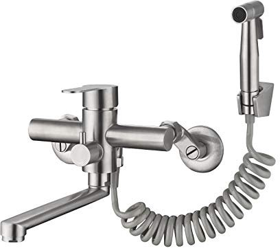 HomeLava Wasserhahn Küche Wandmontage Wandarmatur 304 Edelstahl Küchenarmatur mit Spritzpistole und 2 Wasserstrahlarten für Küche Mischbatterie Spülbecken Armatur 360° drehbar