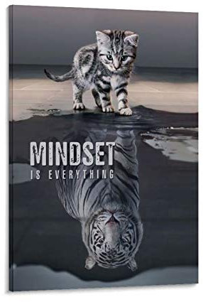Poster mit Tier-Katze, Tiger, Mindset Is Everything, Leinwand-Kunst-Poster und Wand-Kunstdruck, modernes Familienschlafzimmerdekor, 40 x 60 cm