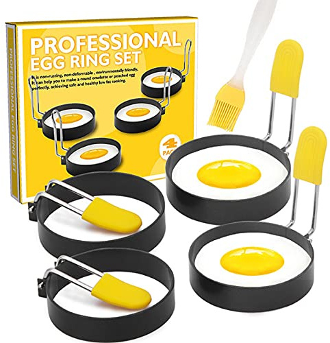 Äggformar i rostfritt stål, non-stick äggformar med non-stick-beläggning, äggformar för pannkakor, omeletter och omeletter med silikonborste