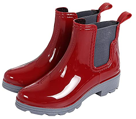 YUHAI Stivali da Pioggia Impermeabili da Donna Antiscivolo Wellies Stivali da Pioggia alla Caviglia Scarpe da Giardino Stivali di Gomma,Red-38