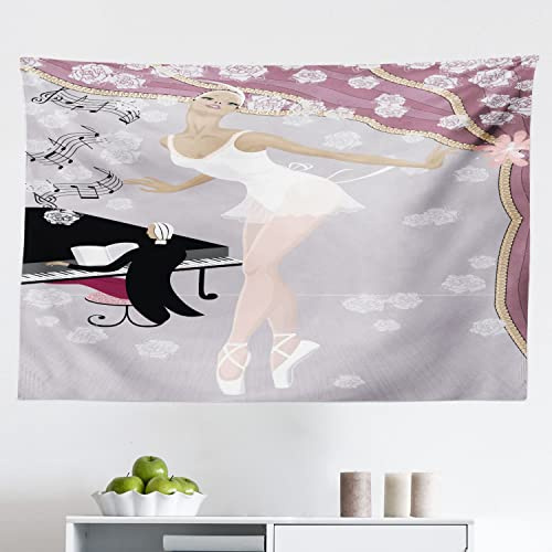 Ambesonne Ballet Tapestry, Graceful Ballerina on Stage Showered Flowers and Pianist in the Background, Fabric Wall Hanging Decor for Bedroom Living Room Dorm, 45 X 30, Multicolor