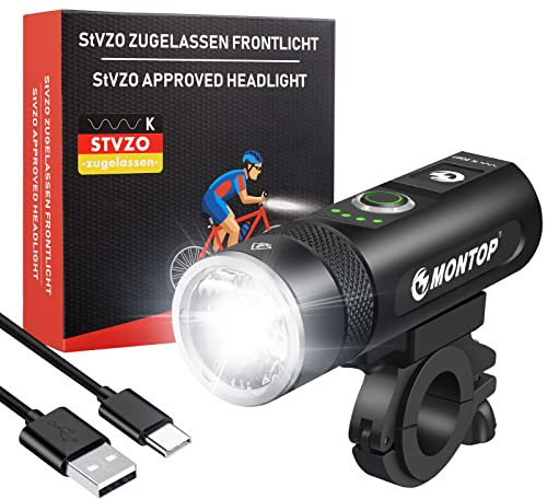 MONTOP StVZO Zugelassen Fahrradlichter, Licht Fahrrad, Super Hell Beleuchtung Fahrrad, Fahrrad Lampe LED Fahrrad Beleuchtungsset, Rennrad Licht, Bicycle Light, Fahrradbeleuchtung USB Aufladbar