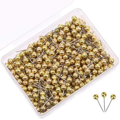 PINEPAN Map Pins Goldkopf Anstecknadeln Pinnwand Pins für Pinnwand Kunststoffkopf Stecknadeln mit Stahlspitze für Map Pin-Nadeln Gold 200 Stück