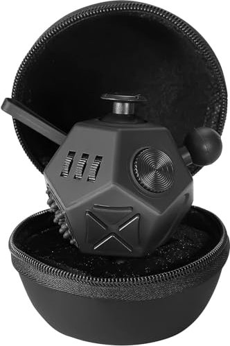 PILPOC Zappelwürfel Zwölfeck Zappelspielzeug, 12 Seiten Zappelspielzeug, Zappelwürfel mit Exklusiver Schutzhülle, Anti-Stress Spielzeug, ADHS Spielzeug, Schwarz