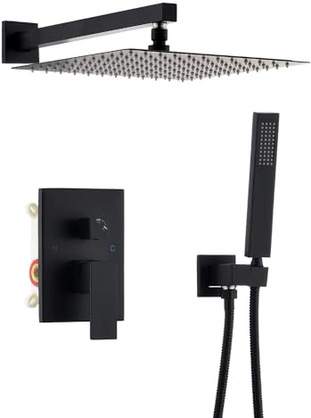 Britulif 12 Inch Shower Faucet Set, High Pressure Shower Systems with Rain Shower and Handheld, Matte Black Shower Head and Handle Set, Angle Adjustable Wall Mounted Shower Valve Kit