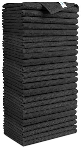 AIDEA Lot de 24 Chiffons de Nettoyage en Microfibre pour fenêtre, Doux, très absorbants, Non Pelucheux, sans Rayures, pour la Maison, la Cuisine, la Voiture, Noir, 30 x 30 cm