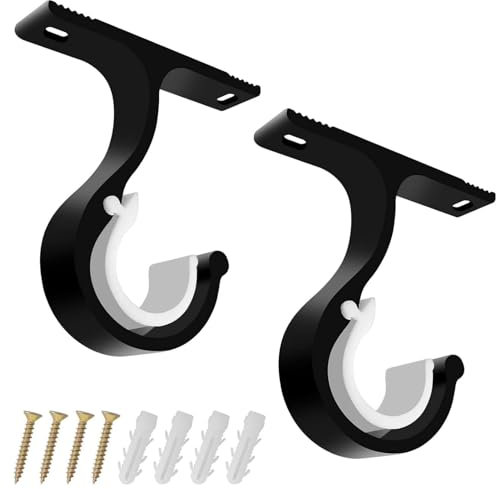 Wonvify Staffa Bastone Tenda Set da 2, Ganci Singoli in Lega di Alluminio, Staffe per Tende in Metallo con Diametro da 25 a 28 mm, Staffa per Asta Tenda Doppia con Viti per Appendere al Soffitto