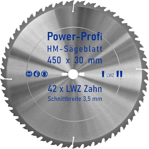 HM-Sägeblatt 42 x Zahn LWZ 450 x 30 mm L-Wechselzahn mit Spanabweiser Rückschlagarm HW WZ Kreissägeblatt für Hartholz Längsschnitt Querschnitt Wippsäge Tischkreissäge Feinschnitt Brennholzsägeblatt