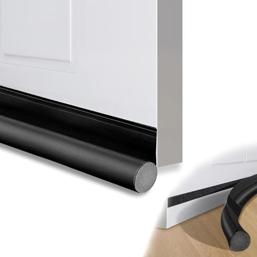 2 Pièces Boudin de Porte Isolant Froid,90cm Bas de Porte Anti Froid, Coupe Vent Bas de Porte avec Scratch Autocollant Double Face,Cuir Facile à Nettoyer (Noir)
