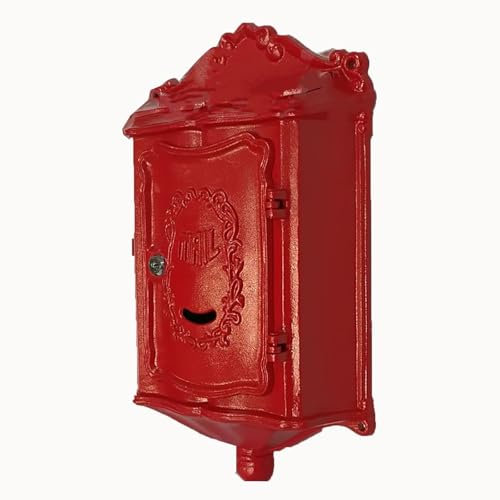 YCXJB Briefkasten für Draußen, Abschließbarer Wandbriefkasten, Sicherheits Postkasten mit Schloss Schlüssel, Großes Fassungsvermögen Briefkästen(Red)