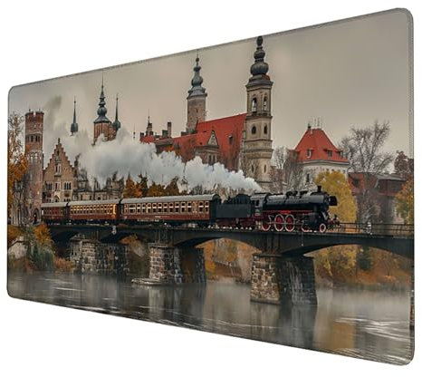 Alfombrilla Ratón, Alfombrilla Ratón XXL Gaming Tapete Escritorio Ordenador (1400x600x3mm) Protector Escritorio Alfombrilla Antideslizante para Ratón Láser y Óptico (Tren) mousepad (Gris) V-8-1