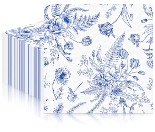 20 Stück Blaue Party-Papierservietten, Einweg-Cocktail-Servietten, gemustert von Chinoiserie, 2-lagig, 33 x 33 cm, recycelbar,Papierhandtücher für Geburtstagsparty, Hochzeit, Babyparty, Weihnachten
