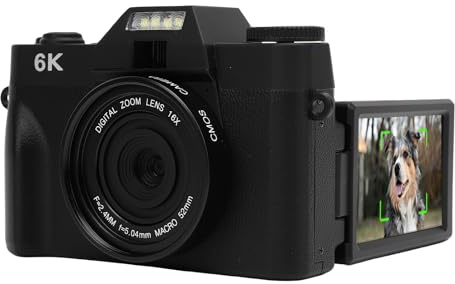 Lazmin112 Cámara Sin Espejo, Grabación De Vídeo 6K, 3,0 Pulgadas Pantalla Abatible Rotación 180°, Zoom Digital 16X, Enfoque Automático, Luz Relleno Led, 64 MP Cmos, Cámara Digital (Black)