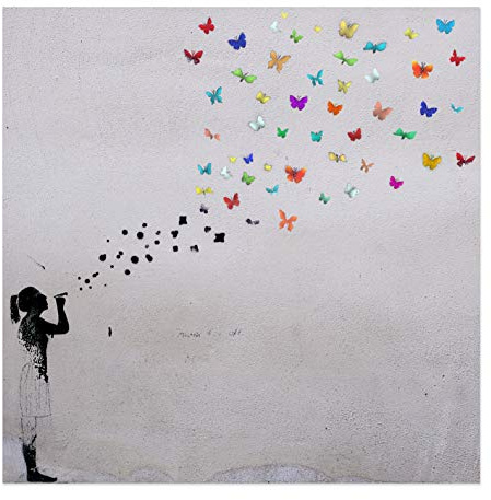 Bild auf Leinwand Banksy Graffiti  Kunstdruck Street Art - Schmetterling Bubble (70x70 cm)