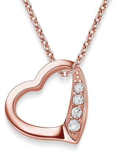 Amoonìc Herzkette Silber 925, Halskette Damen verstellbar 45-50cm | Herzanhänger Ich liebe Dich Echt Silber mit Steinen, Kette Damen mit Herz, Frauen Schmuck Geschenk für Sie Mama Freundin