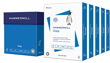 Hammermill Printer Paper, 20 lb Copy Paper, 8.5 x 11 - 5 Ream (2,500 Sheets) - 92 Bright, Made in the USA