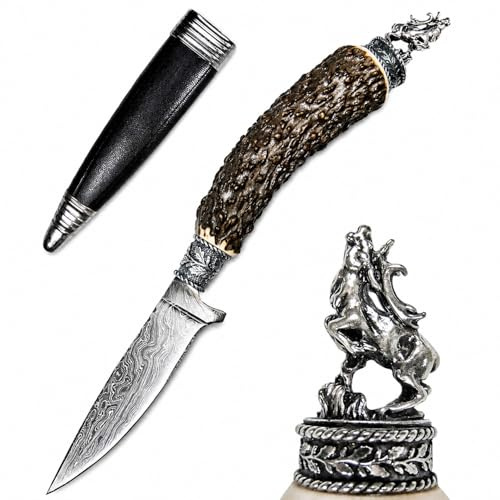Funk Hirschhorn Trachtenmesser mit Damastklinge und Zierfigur - Hirsch