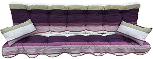 Adlatus-Kühnemuth Polsterauflage Hollywoodschaukelauflage Modell 928 wunderschönes Modell in Streifenausführung in violett/Beere/hellgrau (180 x 50 cm Hollywoodschaukelauflage)