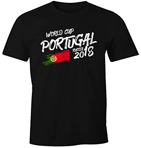 MoonWorks Herren T-Shirt Portugal Fan-Shirt WM 2018 Fußball Weltmeisterschaft Trikot schwarz XXL