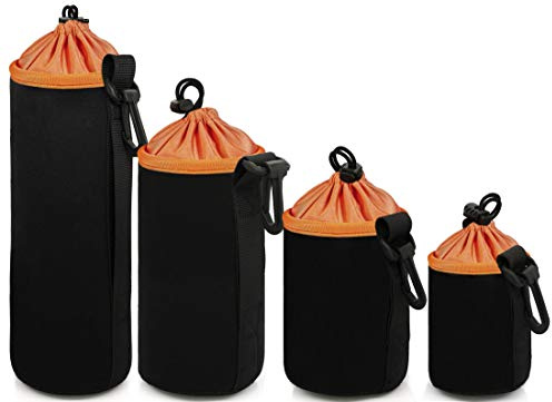 MyGadget Objektivtasche Neopren 4er Set mit Fleece Fütterung - Objektivbeutel Schutztasche wasserabweisend für Kamera Objektive z.B. Canon, Sony - Schwarz