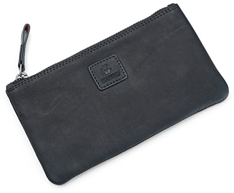 DONBOLSO Federmappe Valencia Leder Federmäppchen für Damen und Herren Schlampermäppchen Federtasche Uni Groß Schwarz - XL