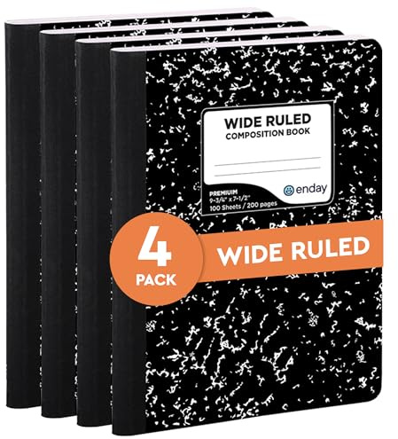 Enday Marble Composition Notebook Wide Ruled (4 Pack) 100 Sheets