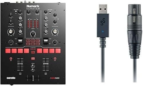Numark Scratch + SoundSwitch DMX Micro Interface | 2-Channel DJ Scratch Mixer with Innofader Crossfader, DVS License, Performance Pads + Compact USB to DMX Interface + Serato DJ Pro Included