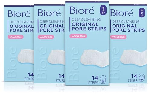 Bioré Original Blackhead Remover Strips, Deep Cleansing Nose Strips With Instant Pore Unclogging, Features C-Bond Technology, Oil-Free, Non-Comedogenic Use, 14 Count, Pack of 4