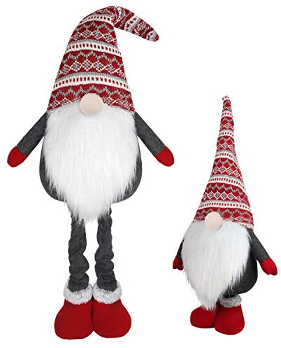 D-FantiX Große stehende Weihnachtszwerge, 100cm Schwedischer Tomte Großer Wichtel Plüsch mit einziehbaren Federbeinen Gestrickte Mütze Weihnachtsdekorationen Ornamente Holiday Home Decor