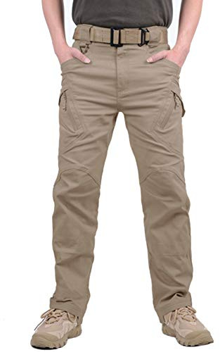 MAGCOMSEN Cargo byxor för män, militärbyxor, arbetsbyxor, män, taktiska byxor, andas, utomhus, funktionella byxor, bomull, militärbyxor med flera fickor, kaki, 40