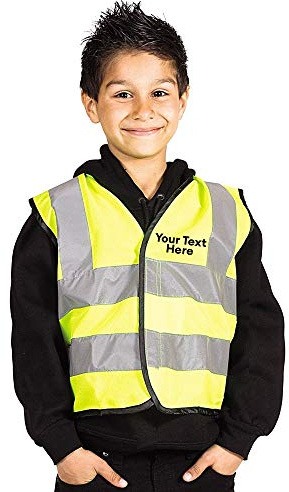 The World Of Wall Art Personalised Printed Kids High Visibility, Hi-Vis, Safety, Waistcoat, Vest, Work, School, Education, Cycling (Front and Back, CHILD Sizes - S (AGE 4-6))
