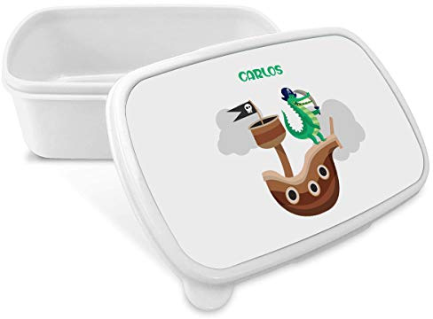SAQUITOMAGICO Fiambrera/Caja de Merienda Personalizada con Nombre y/o Texto opcional.Diferentes diseños a elegir (BARCO PIRATA)
