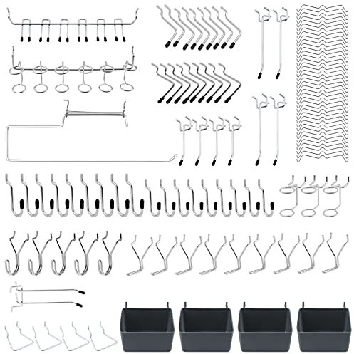 113 Pezzi Ganci per Pannelli Forati Set, Ganci per Pegboard in Metallo ,Accessori per Organizer Set,Garage Organizzazione Ganci Metallici