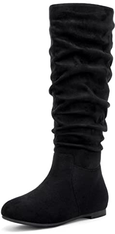 Jeossy Women's Knee High Boots, Flat Slouch Boots, Black Suede Tall Fall Boot Pull on, 941 Size 8 US with Inner Zipper (DJY941 Black 08)