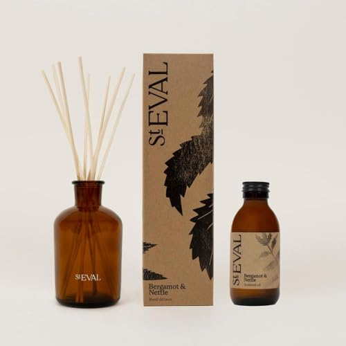 St Eval Reed Diffuser | Refreshing Aromatic Room Scent | Made in Cornwall | Scented Oil Reed Diffuser Set | Ideal for Home and Office (Bergamot & Nettle)