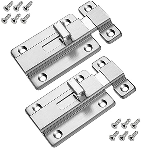 Verrou Porte, 2 Pcs Loquet en Acier Inoxydable Serrure avec Vis Targette pour Portes Intérieures, Salle de Bain, Toilette, Chambre - 4 Pouces