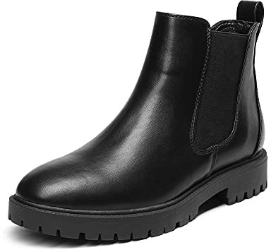 DREAM PAIRS Stivali Chelsea da Donna Stivaletti Alla Caviglia con Tacco Grosso Pelle PU Stivali Fashion Classici da Donna,Size 40,Nero/Pu,DAB213