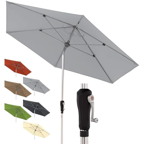 Doppler Sonnenschirm Alu Crank Ø 275 cm, Hellgrau, Kurbel, UV-Schutz 80+ | Runder Gartenschirm, Polyester, Aluminium-Gestell, Auto Tilt – automatisches Neigen per Kurbel