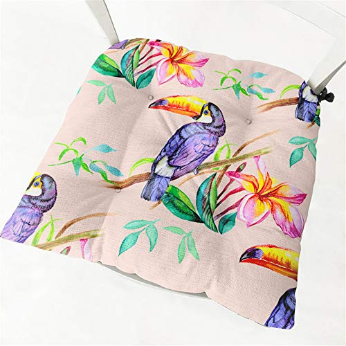 Hiseng 2er-Set Sitzkissen Tatami Stuhlkissen Quadrat Blume Vogel Druck Weiches Dickes Matratzenkissen Bodenkissen Sitzpolster für Esszimmer/Küche/Terrasse/Stuhl/Bank, 40x40cm (Tukan)