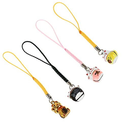 jojofuny 4 Stücke Glückskatze schlüsselanhänger Winkekatze Schlüsselbund Maneki Neko Katze Glücksbringer Anhänger mit Schlüsselring Schlüsselhalter Glöckchen Schlüsselkette